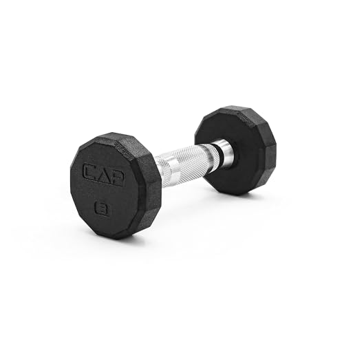 Image of CAP Rubber Coated Dumbbell Weights, Free Weights for Home Gym Strength Training, Anti-Roll Hex Dumbbells with Black, Chrome & Comfort Grip Handles, Singles