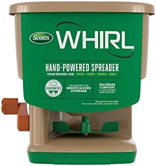 Scotts Whirl Hand Held Spreader - Great for Small Areas - Spreads Grass Seed, Fertilizer, Ice melt - Portable & Easy to Use
