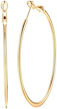 Dainty 70mm 14K Yellow Gold Silver Big Large Hoop Earrings For Women Girls Sensitive Ears Fashion Round Circle Huggie Hypoallergenic Hoops 3 Inch Minimalist Hooped Gifts Bff Birthday (Yellow Gold)