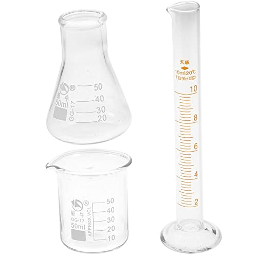BELLIFFY 3pcs Experiment Kit Laboratory Beaker Clear Measurement Beaker Laboratory Flask Laboratory Measuring Device Cylinder Tube Liquid Measuring Cups Glass Graduated Cylinder
