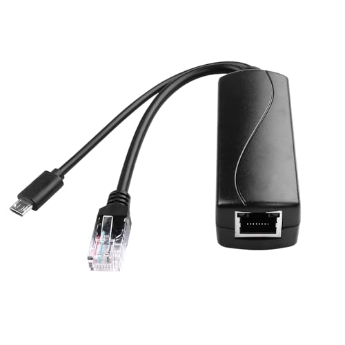 Micro USB POE Splitter Adapter compatible con estándar IEEE 802.3Af | Soporta Ethernet de 100Mbps, convierte de 48-57V entrada a 5V 2.4A salida, potencia máxima 12W negro miniatura 1