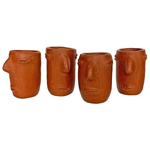 The Curated Pantry Red Clay Mezcal Face Cups | Tequila Shooters Shot Glasses Copitas - Handmade in Oaxaca, Mexico (Pack of 4) Cover