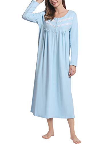 Joyaria Double Brushed 100% Cotton Flannel Nightgown Women Long Sleeve Thick Warm Night Gown Sleepwear Winter Spring S-XXL