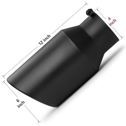 Image of Exhaust Tip 4 inch Inlet 6 inch Outlet 15 inch Long, High Performance Stainless Steel, Peel-Resistant Black Powder Coated, Rolled Angle Cut, Bolt-On Diesel Tail Pipe, Universal for Car Truck