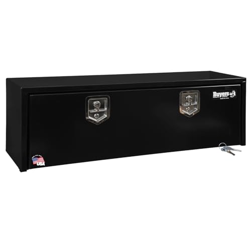 Image of Buyers Products 1703328 Black Steel Underbody Truck Tool Box, 15x13x48 Inch | Truck Bed & Underbelly RV Storage Box, Locking T-Latch, Weather-Resistant, Heavy-Duty Flatbed Job Box, Made in USA