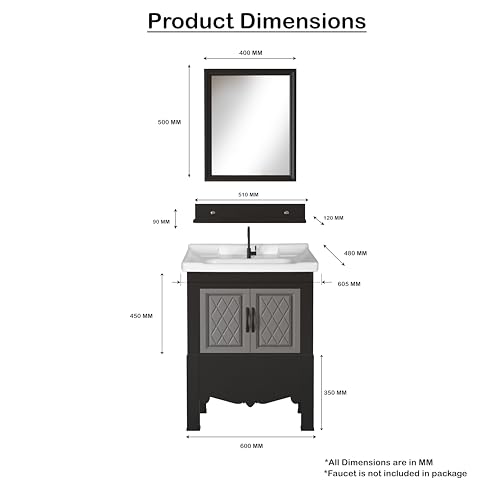 Image of WASSMIST Floor Mounted Bathroom Vanity | Modern Floor Standing Basin Cabinet for Bathroom | Thermoplastic Cabinet (Black)