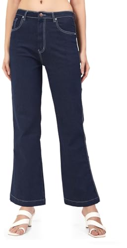 Image of TWGE - Women's Mid Rise Bootcut Jeans - Single Button, Stretchable Denim Pants - Ankle Length - Stylish Casual Wear