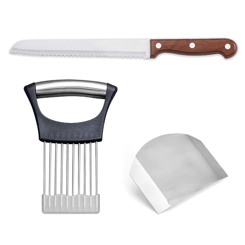 SafaWare onion holder for slicing with finger holder stainless steel onion slice holder finger protectors with bread knife, Stainless steel onion slice holder Lemon slicer vegetable cutter