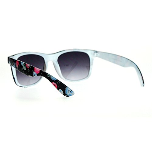 Floral Flower Print Sunglasses Classic Square Horn Rim Plastic Frame UV4003