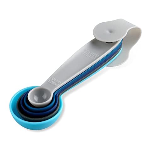 Tasty 5-Piece Measuring Spoons Set, Measuring Tablespoons for Baking, Measuring Nesting Cups Set, Plastic Tablespoons & Spoons Set, Baking Gadgets Tools, Colour: Light Blue, Blue, Grey Cover