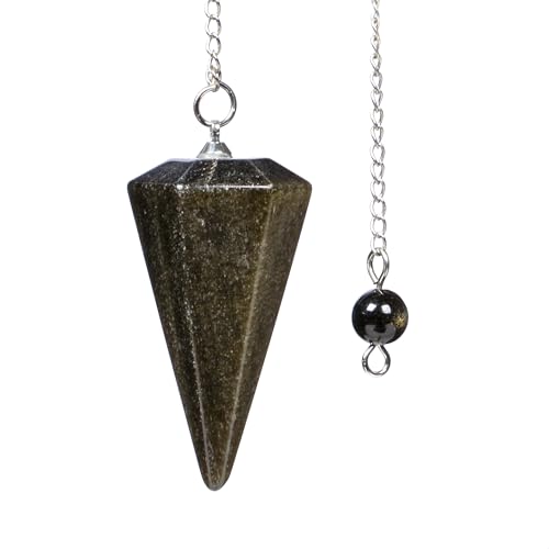 Justinstones Golden Obsidian Gemstone Rock Crystal Hexagonal Pointed Reiki Chakra Pendant Pendulum
