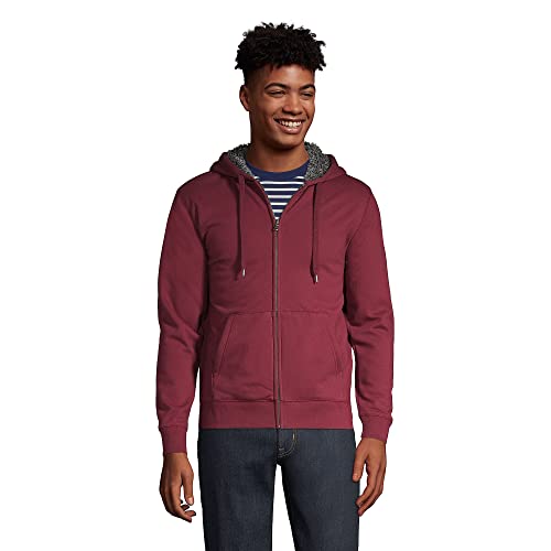Lands' End Men s Serious Sweats Full Zip Sherpa Hoodie Rich Burgundy Regular Large