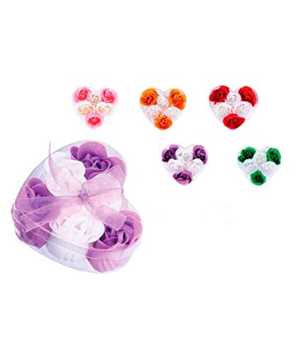 Set mit 40 Schachteln in Herzform mit 6 Seidenblumen, verziert mit Schleife – Seifen, billige Seifen, Herzen, Rosenblätter, für Hochzeit, Kommunion, Geburtstag, Valentinstag, Geschenke