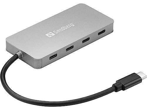 Sandberg USB-C Hub, USB 3.2 Gen 1 (3.1 Gen 1) Type-C, 10000 Mbit/s, 4x USB-C Ports, Aluminiumgehäuse, für Laptops, Smartphones, Tablets, Desktops, Gaming Consoles