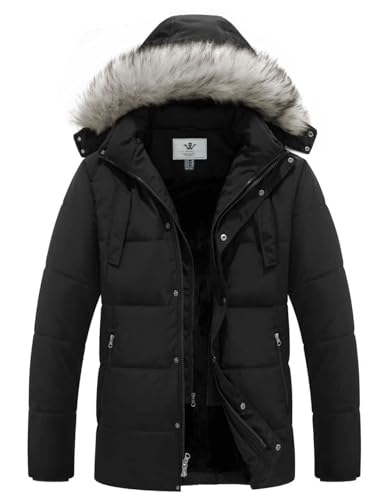 WenVen Men's Heavy Winter Puffer Coat Warm Outwear Jacket with Hood(Black,L)