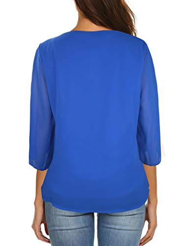 Oyamiki Women's Basic Casual Comfortable Relaxed 3/4 Wrapped Bell Sleeve Blouse Chiffon Top Blue/Xxl #TOP1