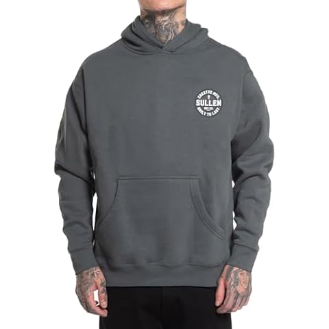 Sullen Men's Creative Corp Tattoo Lifestyle Graphic Long Sleeve Pullover Hooded Fleece Sweatshirt Grey Cover