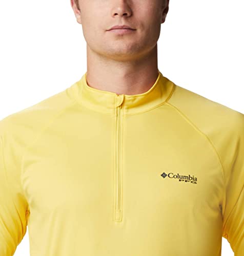 Columbia Men's Pfg Terminal Tackle 1/4 Sleeve Zip Tee, Breathable, Uv Sun Protection, Sun Glow/Collegiate Navy Logo, Medium #TOP6