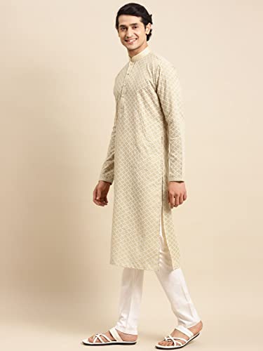 Image of Rajubhai Hargovindas Men's Chikankari Embroidered Cotton Kurta (Ches)