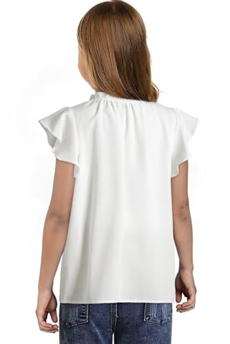 Girls Cute Ruffle Short Sleeve T Shirts Casual V Neck Chiffon Blouse Tops 6-15 Years2