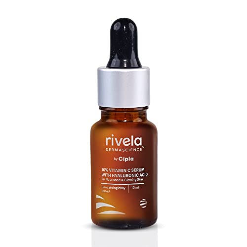 Rivela Dermascience By Cipla 10% Vitamin C Face Serum For Bright & Glowing Skin | Anti Ageing Formula With Hyaluronic Acid | For All Skin Types | 10ml