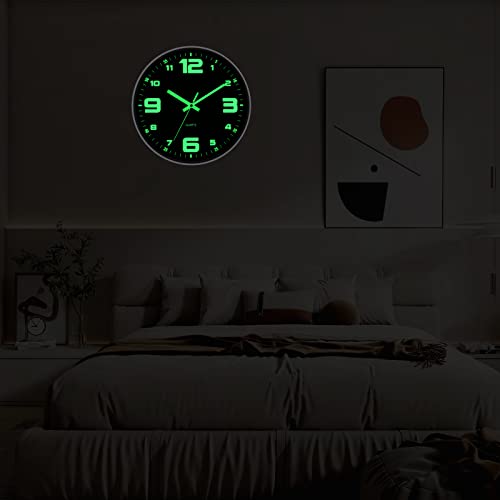 Image of HZDHCLH Luminous Wall Clock 12 Inch Silent Non Ticking Clock for Living Room Bedroom Kitchen Office