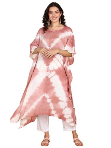 Image of Maaesa Women Handcrafted Tie & Dye Rayon Crepe Kaftan Dress | Casual Wear | Flowy Kaftan Style | Lightweight & Breathable Fabric