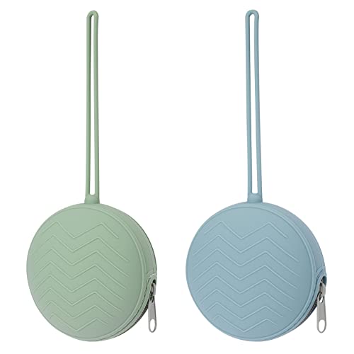 Image of Nupoopy 2 Pack Silicone Pacifier Holder Case, BPA Free Newborn Baby Pacifiers Silicone Pouch for Boys & Girls, Portable Silicone Pacifier Container Case (Sage, Ether)