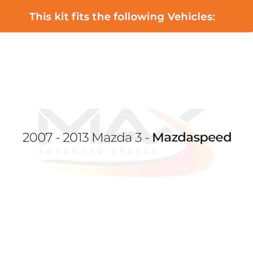 Image of Max Advanced Brakes Front & Rear Brake Kit Compatible With 2007 2008 2009 2010 2011 2012 2013 Mazda 3 Mazdaspeed Replacement Drilled Slotted Black Coated Disc Brake Rotors and Ceramic Brake Pads