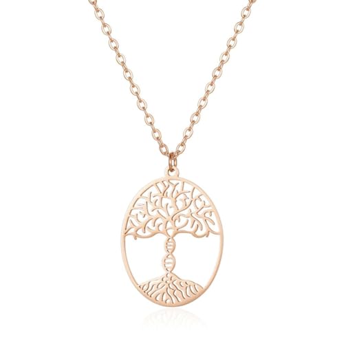 CikSco Stainless Steel Gold Plated DNA Tree of Life Stainless Steel Pendant Necklace Jewelry Double Helix Family Tree Jewelry Science Gift (Rose Gold)