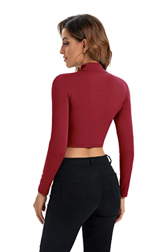 Image of Womens Long Sleeve Crop Tops Lightweight Mock Neck Base Layer Shirts