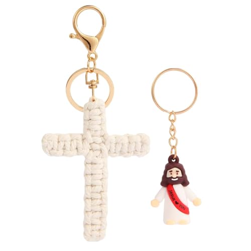 Little Jesus Cross Keychain with Jesus Charm for Women Christian Key Chain