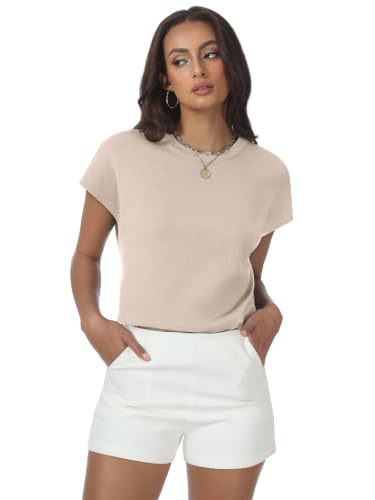 Image of Womens Tops Summer Sweaters Short Sleeve Shirts Dressy Casual Basic Casual Cap Sleeve Tops Beach Vacation Clothes