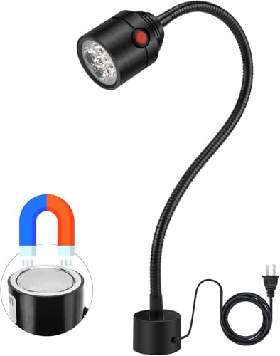 Magnetic Work Light, LED Machine Light with Flexible Gooseneck and Magnetic Base, Shop Tool Lamp for Lathe, Work Bench, Sewing Machine, Grill, Industrial Lighting Black