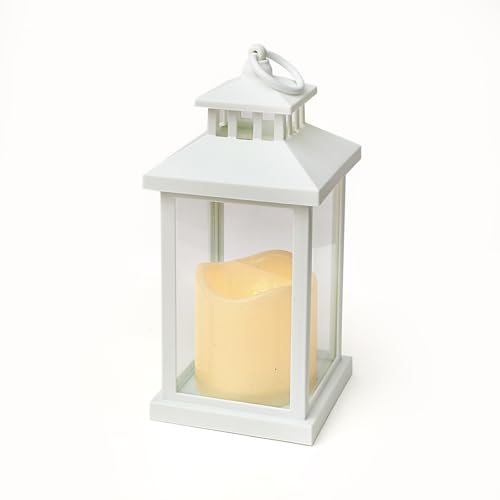 Image of Coku LT-22 Vintage LED Lantern With Pillar Candle, Battery Operated Wall Hanging Lamp, Flameless Antique Glass Holder for Home Decor, Diwali (White, Pack 2)