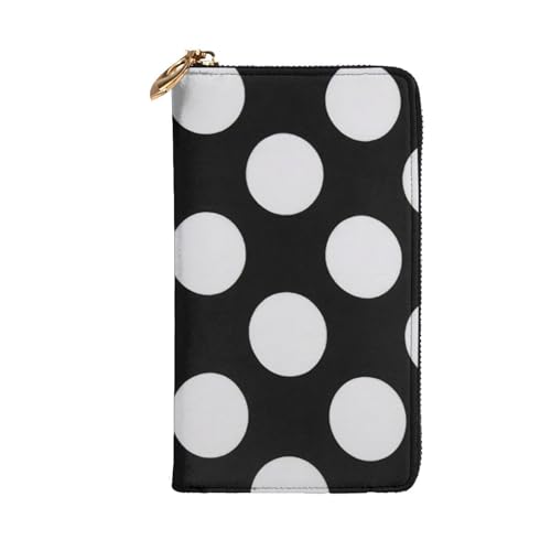 Elegante portafoglio lungo pelle nero e bianco a pois con cerniera portamonete pochette per carte di credito per telefono per donne e uomini viaggi casual grande