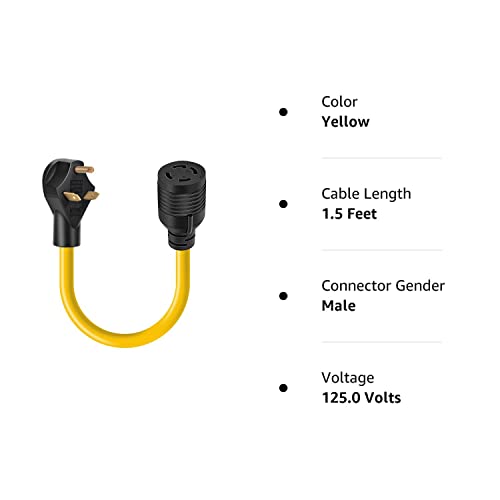 Rophor Generator Transfer Switch Adapter Cord Tt-30P Male To L14-30R Female, 30 Amp 3 Prong To 4 Prong Generator Plug Adapter, Rv Generator Plug To Inlet Box, 1.5Ft #TOP7