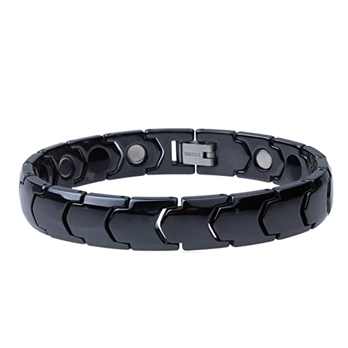 Aruie Bracelet Homme en Céramique Noire Pierre d'Hématite Anti Allergique Lisse Chaîne de Main...