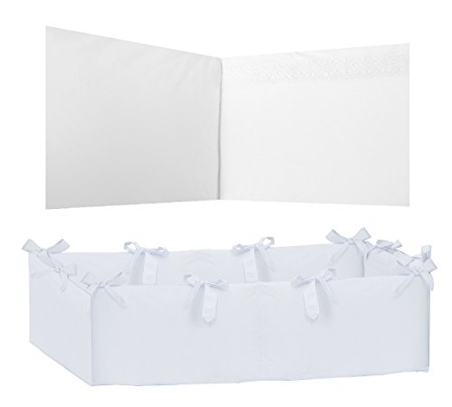 Vizaro - Protector - Chichonera 360° Completo Cuna 60x120cm - 100% Algodón con cremallera, desenfundable - Hecho UE, OekoTex - Bordado Blanco
