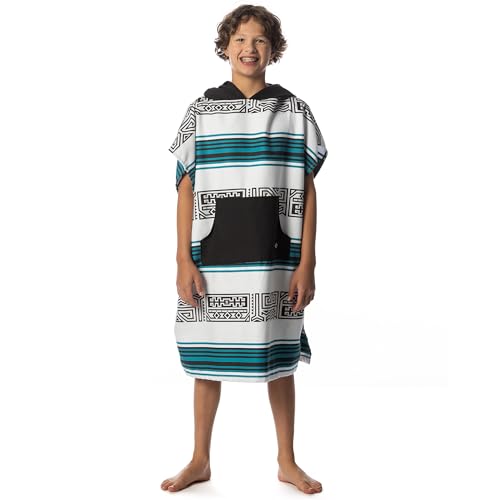 Image of Flow Changing Poncho for Kids - Microfiber Hooded Swim Towel Poncho for Boys & Girls, Perfect for Beach, Pool, or Swim - Quick Dry, Absorbent, Light Weight, and Easy to Pack (Aqua Tribe, Small)