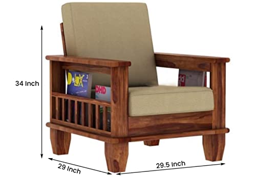 Image of Wooden Single Seater Sofa Chair for Living Room, 1 Seater Armchair for Drawing Room, Solid Wood Sheesham, Honey Brown