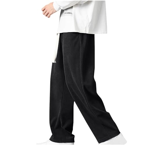 Cambkatl Men's Retro Corduroy Pants Elastic Waist Baggy Wide Leg Loose Fit Straight Drawstring Sweatpants with Pockets