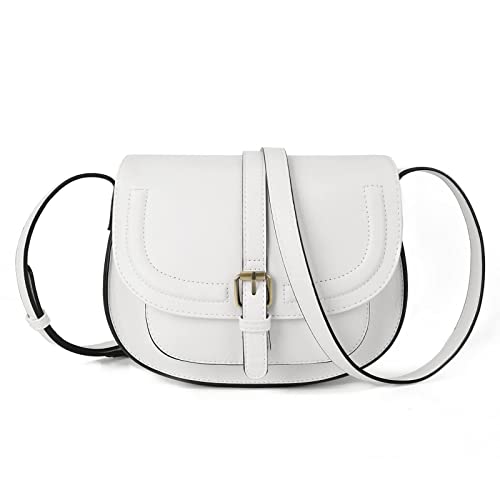 AFKOMST - Bolso bandolera para mujer, cartera pequeña y bolso de hombro, bolsos de sillín vintage, cuero vegano, White, Small