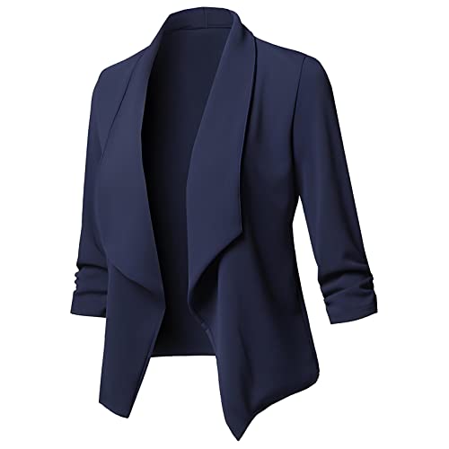 Womens Casual Blazer Lightweight 3/4 Sleeves Short Open Front Office Jacket2