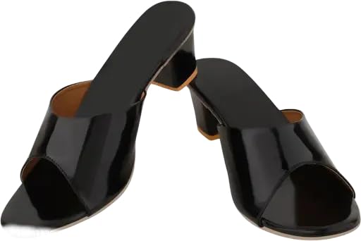 GenCare Mart' Women's Synthetic Leather Solid Open Top Casual Black Slip On Heels_18-picture-39