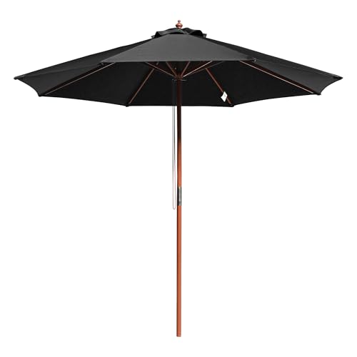 Yescom 9FT Solid Wooden Outdoor Patio Umbrella UV30+ for Courtyard Commercial Beach Pool Wedding Party Table Market Garden Yard Hotel Deck Cafe Black