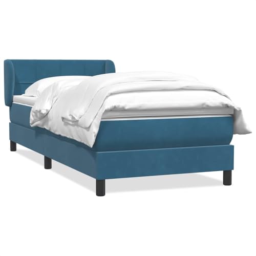 Woonisher Cama Box Spring con colchón Terciopelo Azul Oscuro 100x210 cm