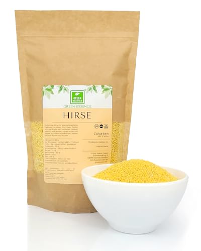 Hirsegrütze - Goldhirse naturbelassen 1kg - Hirse grütze ganzes Korn von Green Essence - beste Qualität Hirsekorn (1 Kilogramm)