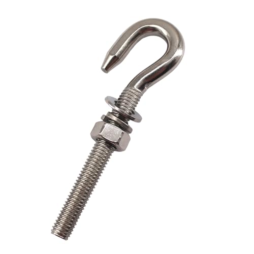 Image of M14 Long Shank Hook Bolts 304 Stainless Steel Round Hooks Eyelet Bolts Ring Screw with Washer and Nut for Yacht Boat Marine Swing Chair Yoga Hammock 2 Pack