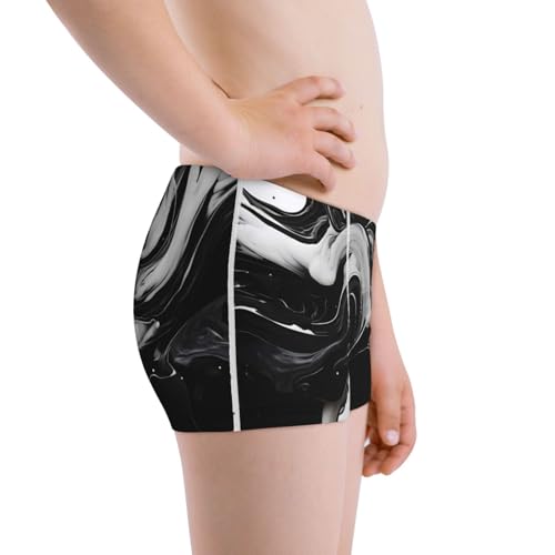 Boys' Cotton Boxer Brief Soft Underwear-Fluid Black White Paint Swirls2